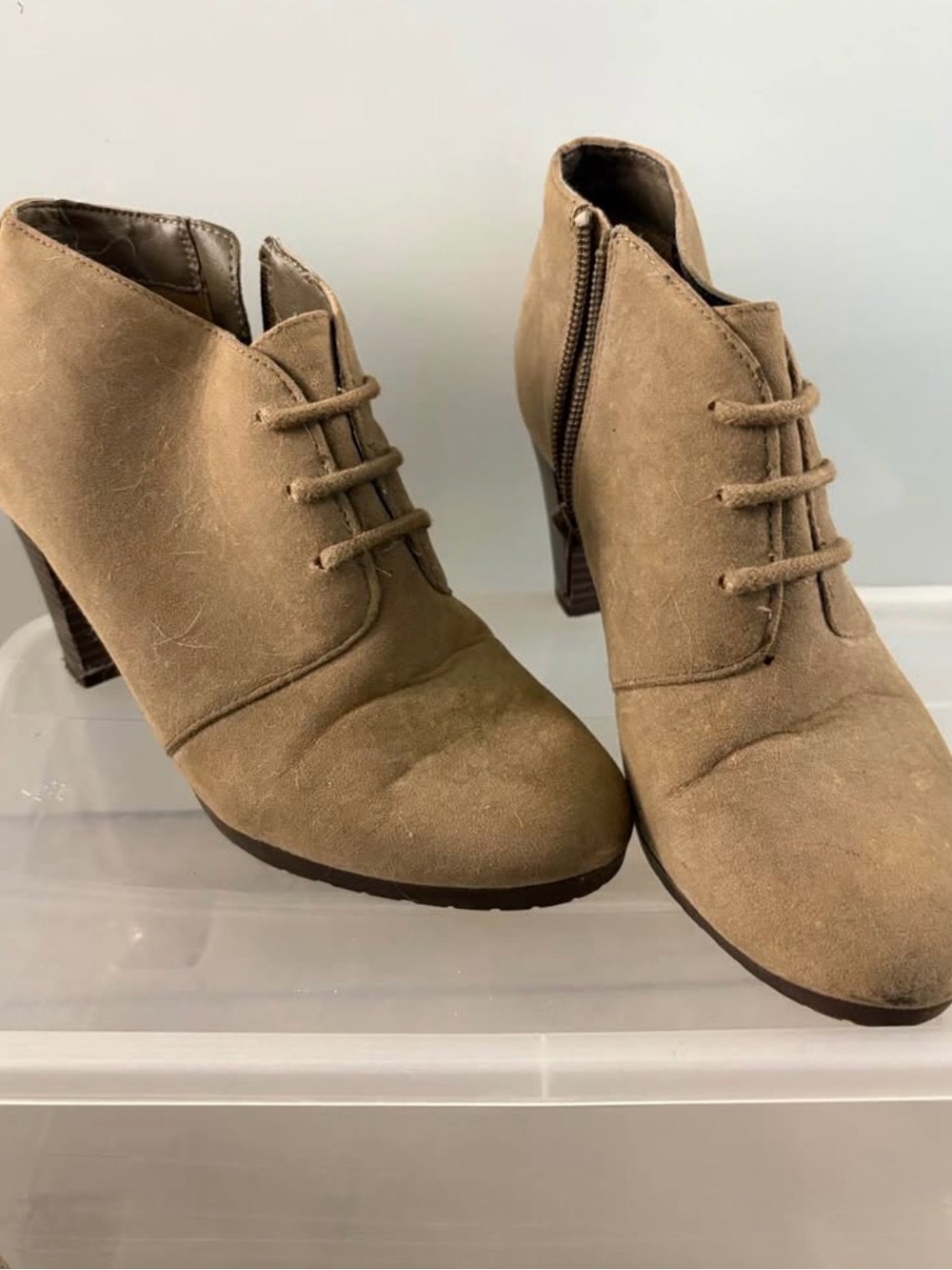 Classic Taupe Suede Lace-Up Ankle Boots - Women's